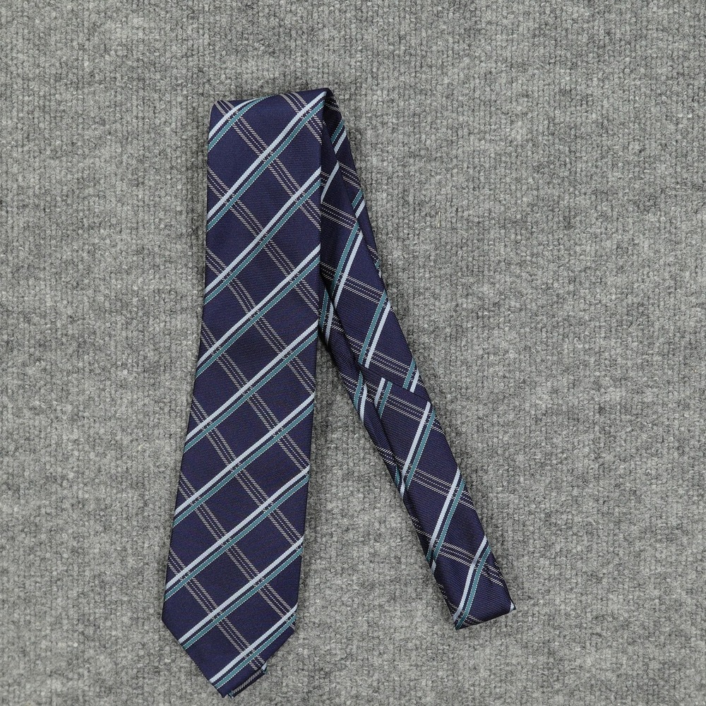 Stafford Tie Mens One Size Blue Plaid Check Polyester Woven Classic Necktie